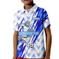 Personalized Uzbekistan Soccer Kid Polo Shirt Wolf Mascot Chevron Zigzag Pattern