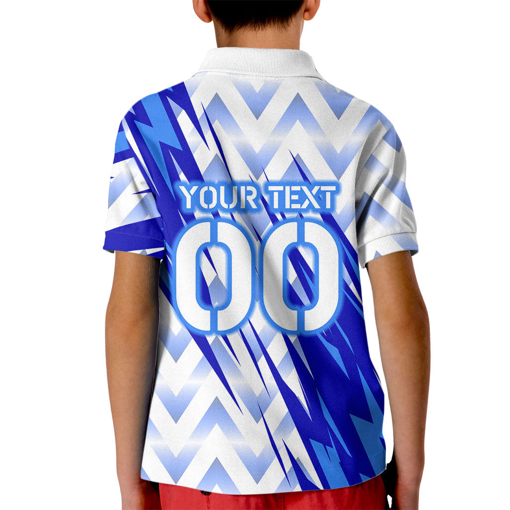 Personalized Uzbekistan Soccer Kid Polo Shirt Wolf Mascot Chevron Zigzag Pattern