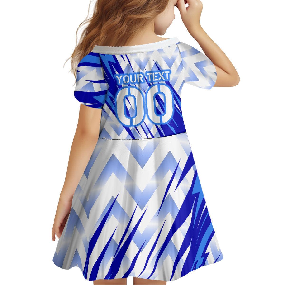 Personalized Uzbekistan Soccer Kid Short Sleeve Dress Wolf Mascot Chevron Zigzag Pattern