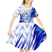 Personalized Uzbekistan Soccer Kid Short Sleeve Dress Wolf Mascot Chevron Zigzag Pattern