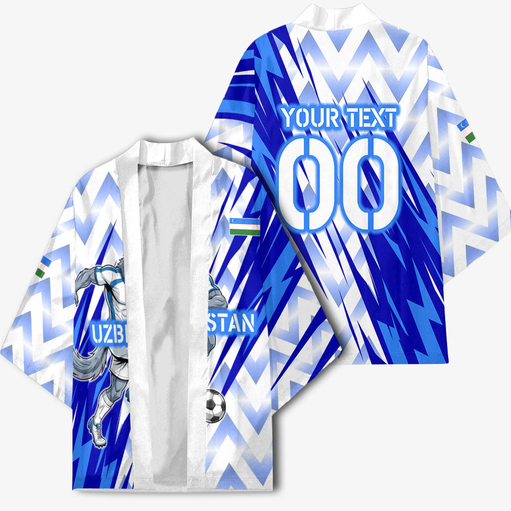 Personalized Uzbekistan Soccer Kimono Wolf Mascot Chevron Zigzag Pattern