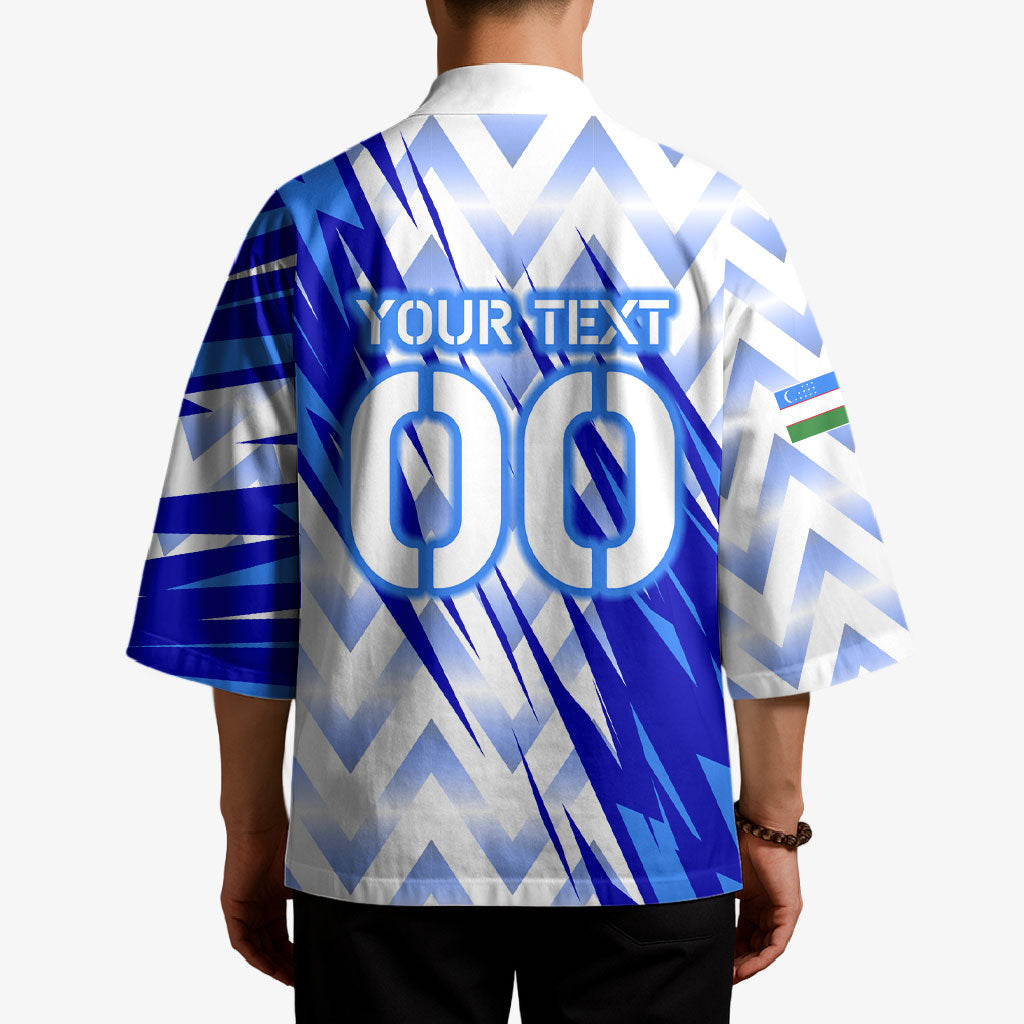 Personalized Uzbekistan Soccer Kimono Wolf Mascot Chevron Zigzag Pattern
