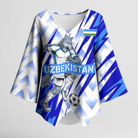 Personalized Uzbekistan Soccer Kimono Sleeve Blouse Wolf Mascot Chevron Zigzag Pattern