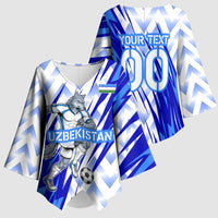Personalized Uzbekistan Soccer Kimono Sleeve Blouse Wolf Mascot Chevron Zigzag Pattern