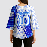 Personalized Uzbekistan Soccer Kimono Sleeve Blouse Wolf Mascot Chevron Zigzag Pattern