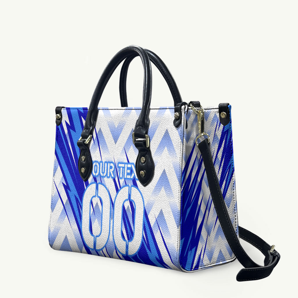 Personalized Uzbekistan Soccer Leather Bag Wolf Mascot Chevron Zigzag Pattern