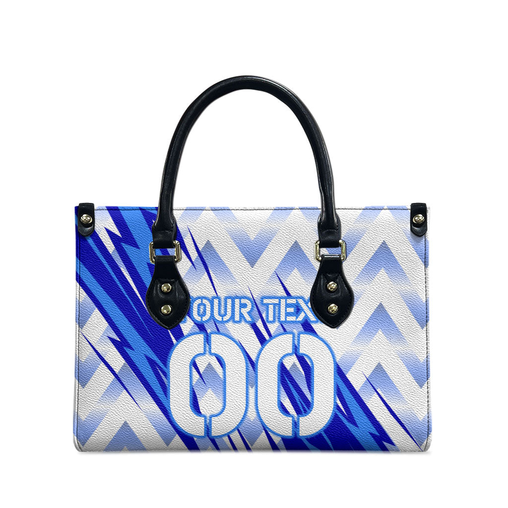 Personalized Uzbekistan Soccer Leather Bag Wolf Mascot Chevron Zigzag Pattern