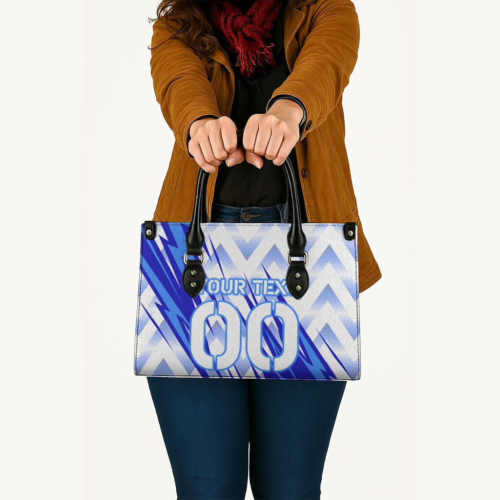 Personalized Uzbekistan Soccer Leather Bag Wolf Mascot Chevron Zigzag Pattern