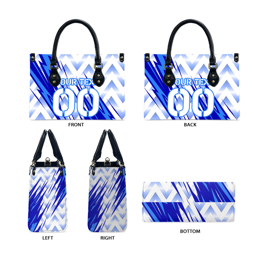 Personalized Uzbekistan Soccer Leather Bag Wolf Mascot Chevron Zigzag Pattern