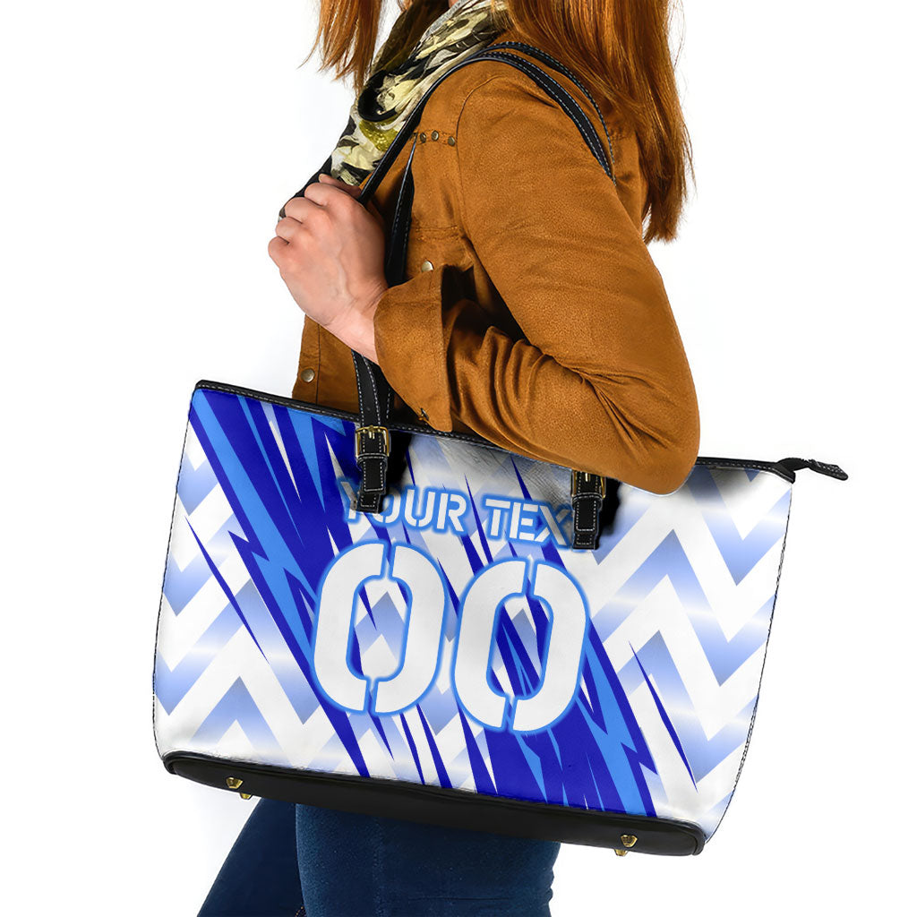 Personalized Uzbekistan Soccer Leather Tote Bag Wolf Mascot Chevron Zigzag Pattern