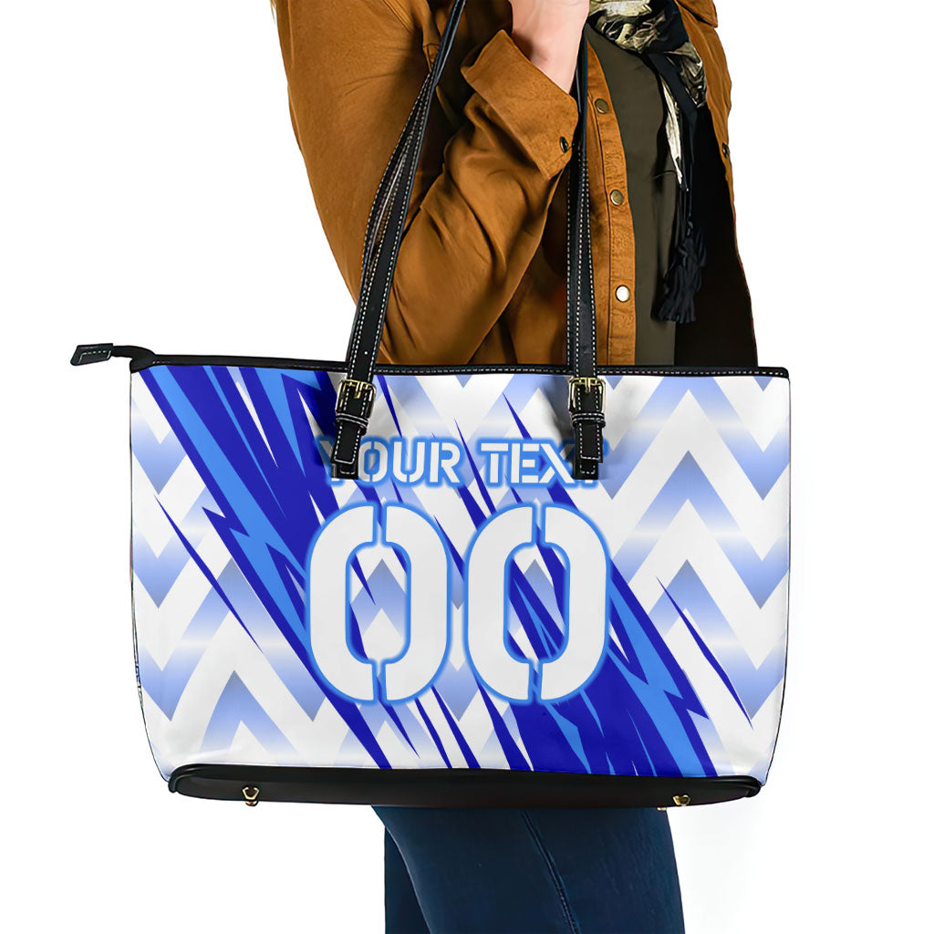 Personalized Uzbekistan Soccer Leather Tote Bag Wolf Mascot Chevron Zigzag Pattern