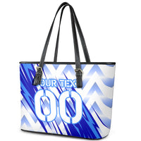 Personalized Uzbekistan Soccer Leather Tote Bag Wolf Mascot Chevron Zigzag Pattern