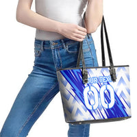 Personalized Uzbekistan Soccer Leather Tote Bag Wolf Mascot Chevron Zigzag Pattern