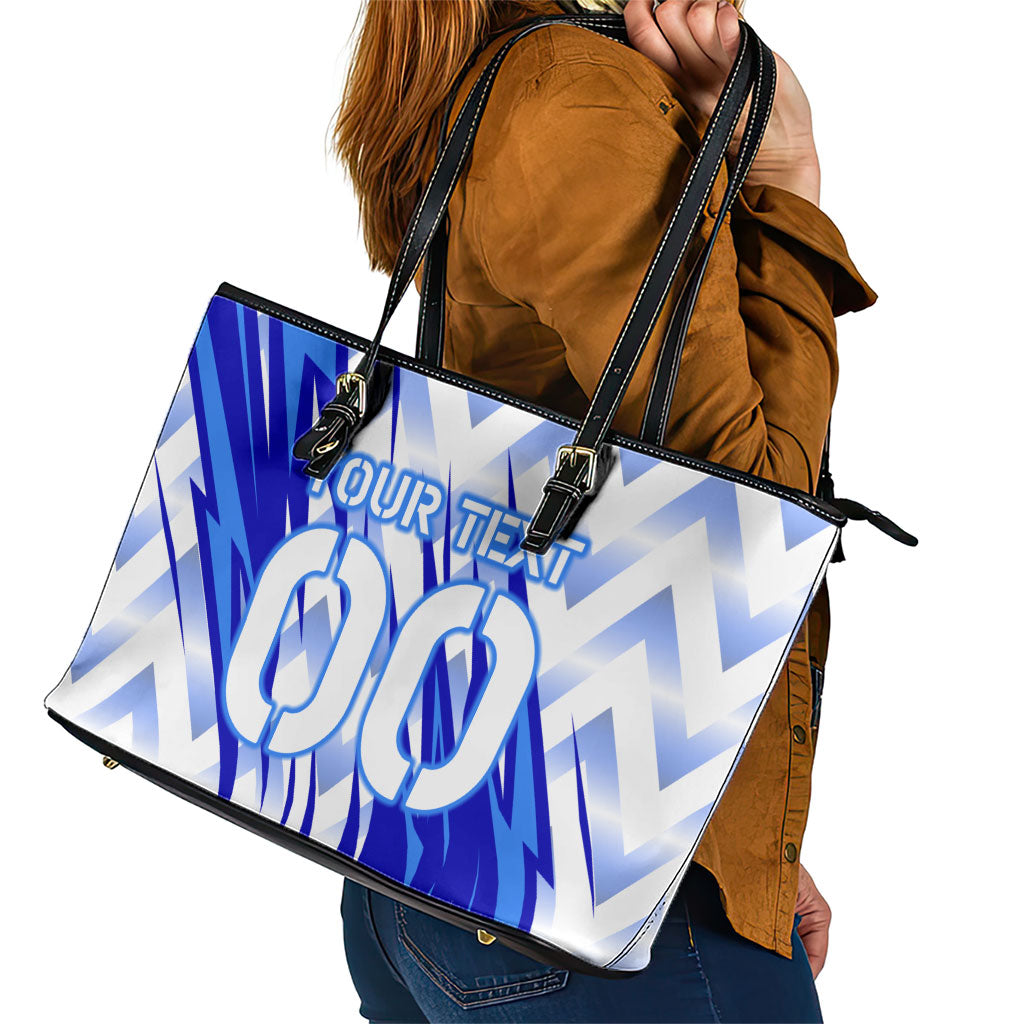 Personalized Uzbekistan Soccer Leather Tote Bag Wolf Mascot Chevron Zigzag Pattern