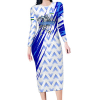 Personalized Uzbekistan Soccer Long Sleeve Bodycon Dress Wolf Mascot Chevron Zigzag Pattern
