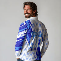 Personalized Uzbekistan Soccer Long Sleeve Polo Shirt Wolf Mascot Chevron Zigzag Pattern