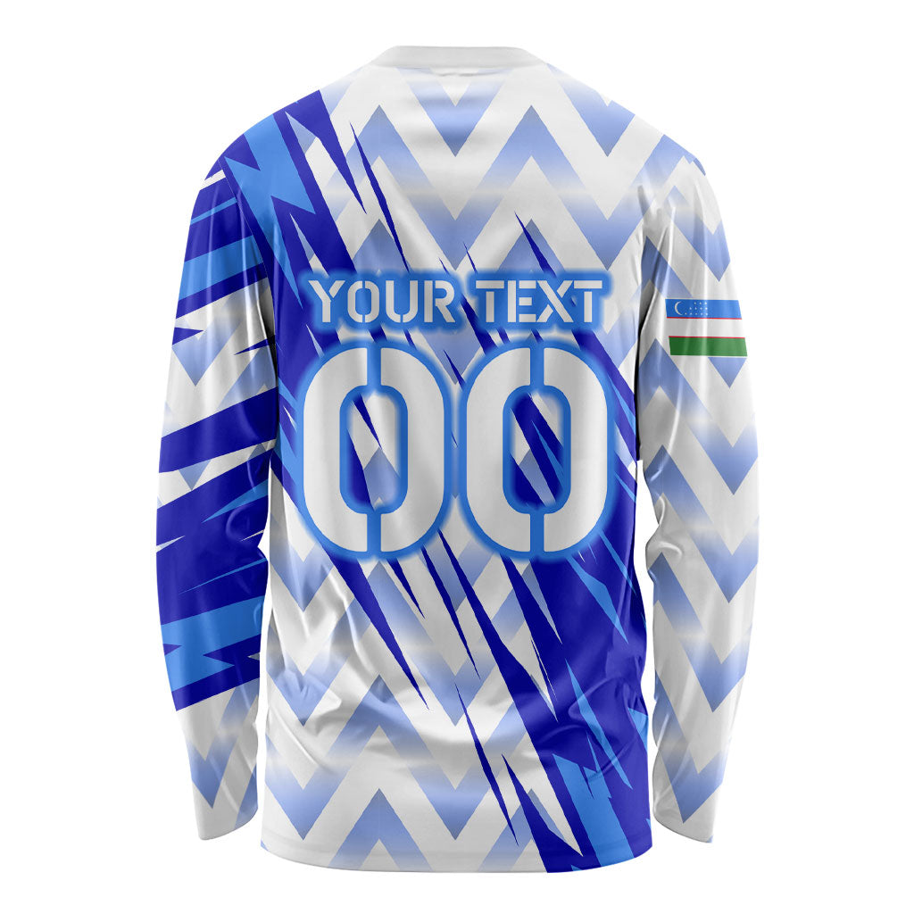 Personalized Uzbekistan Soccer Long Sleeve Shirt Wolf Mascot Chevron Zigzag Pattern