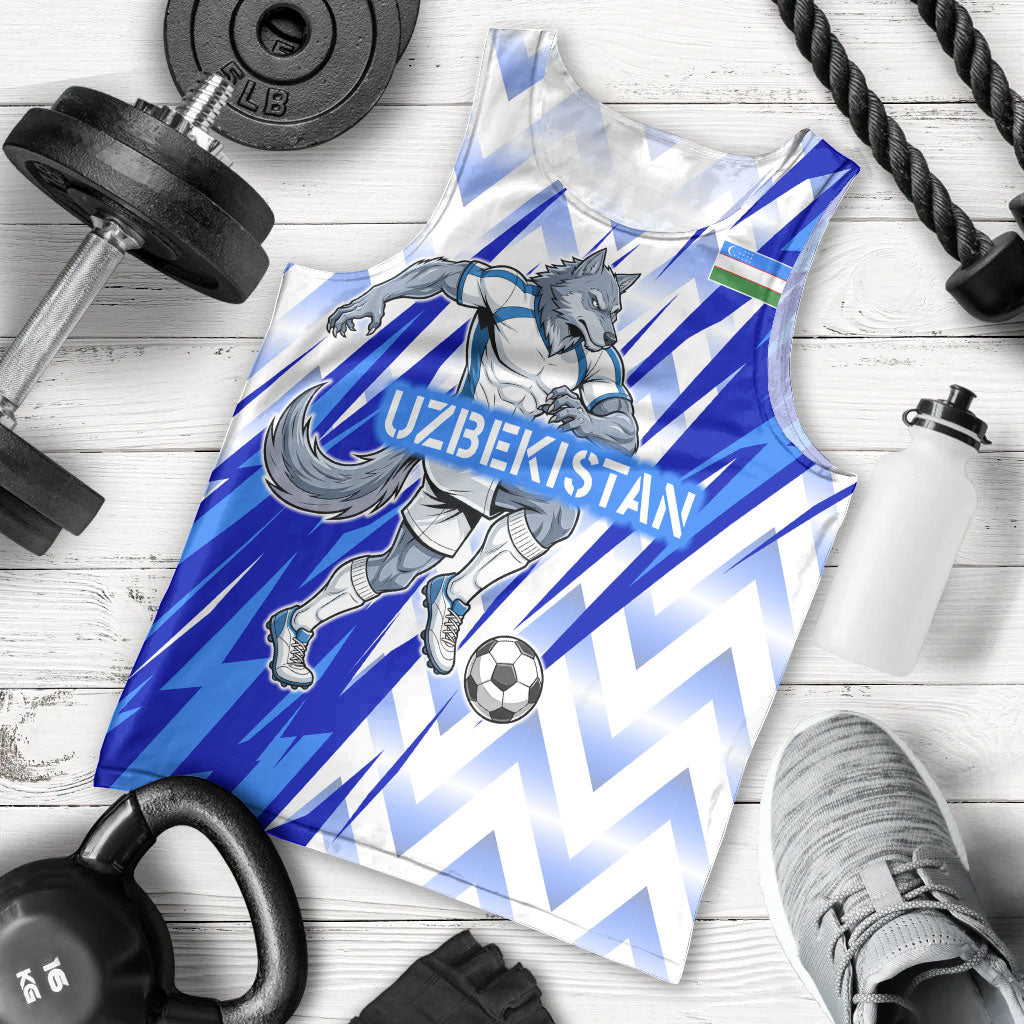 Personalized Uzbekistan Soccer Men Tank Top Wolf Mascot Chevron Zigzag Pattern