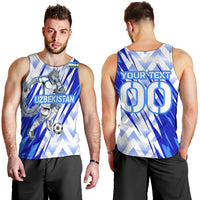 Personalized Uzbekistan Soccer Men Tank Top Wolf Mascot Chevron Zigzag Pattern
