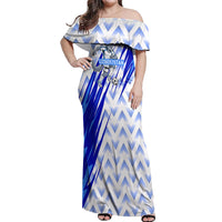 Personalized Uzbekistan Soccer Off Shoulder Maxi Dress Wolf Mascot Chevron Zigzag Pattern