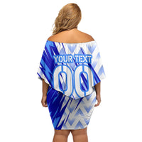 Personalized Uzbekistan Soccer Off Shoulder Short Dress Wolf Mascot Chevron Zigzag Pattern