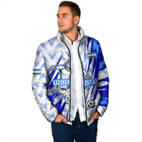 Personalized Uzbekistan Soccer Padded Jacket Wolf Mascot Chevron Zigzag Pattern