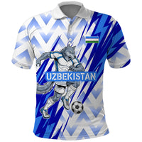 Personalized Uzbekistan Soccer Polo Shirt Wolf Mascot Chevron Zigzag Pattern