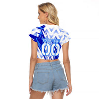 Personalized Uzbekistan Soccer Raglan Cropped T Shirt Wolf Mascot Chevron Zigzag Pattern