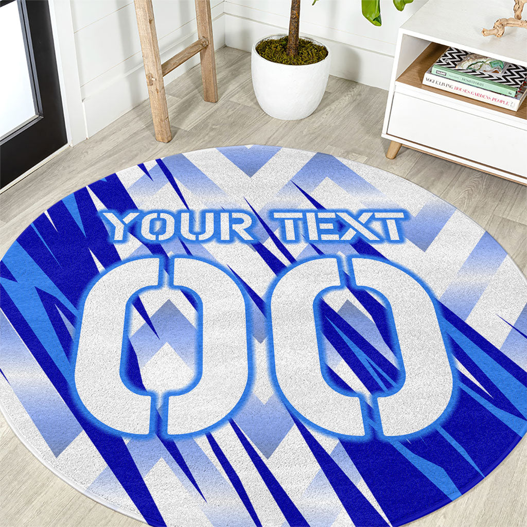 Personalized Uzbekistan Soccer Round Carpet Wolf Mascot Chevron Zigzag Pattern