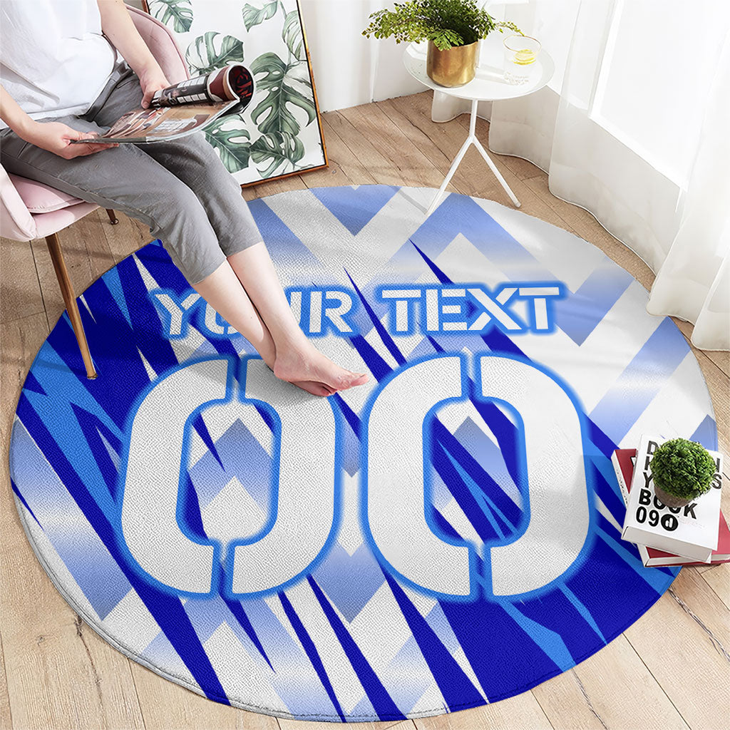 Personalized Uzbekistan Soccer Round Carpet Wolf Mascot Chevron Zigzag Pattern