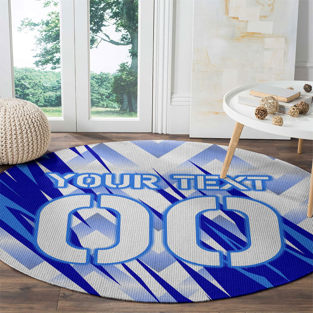 Personalized Uzbekistan Soccer Round Carpet Wolf Mascot Chevron Zigzag Pattern