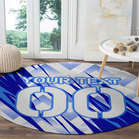 Personalized Uzbekistan Soccer Round Carpet Wolf Mascot Chevron Zigzag Pattern