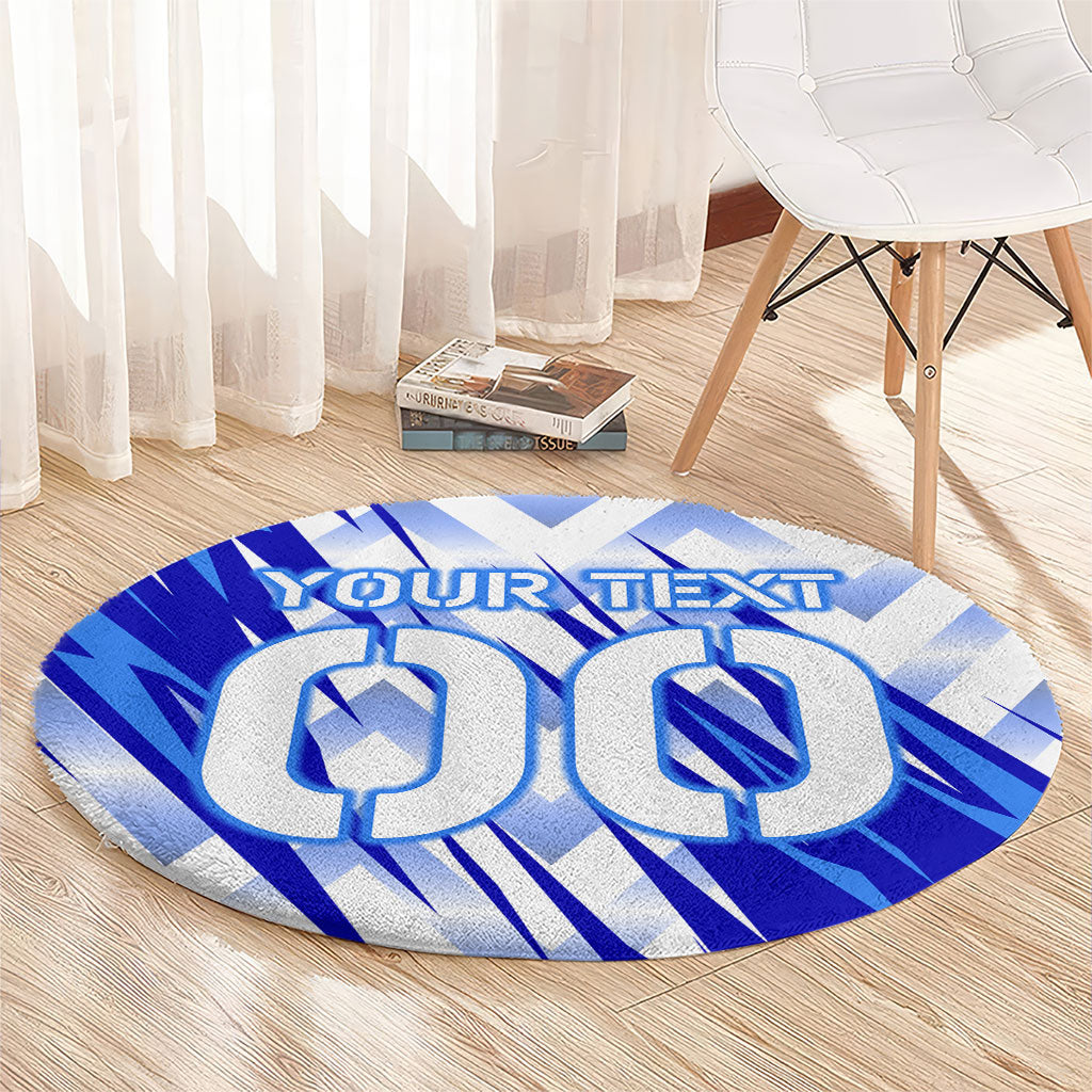 Personalized Uzbekistan Soccer Round Carpet Wolf Mascot Chevron Zigzag Pattern