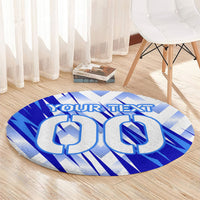 Personalized Uzbekistan Soccer Round Carpet Wolf Mascot Chevron Zigzag Pattern