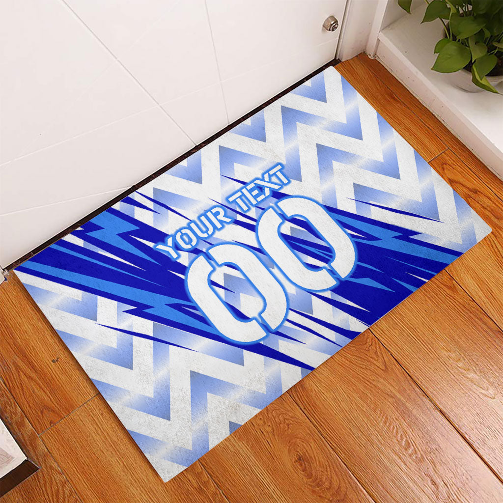 Personalized Uzbekistan Soccer Rubber Doormat Wolf Mascot Chevron Zigzag Pattern