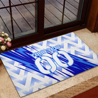 Personalized Uzbekistan Soccer Rubber Doormat Wolf Mascot Chevron Zigzag Pattern