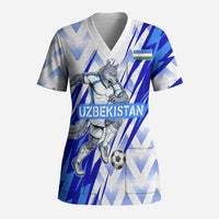 Personalized Uzbekistan Soccer Scrub Top Wolf Mascot Chevron Zigzag Pattern