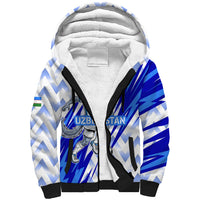 Personalized Uzbekistan Soccer Sherpa Hoodie Wolf Mascot Chevron Zigzag Pattern