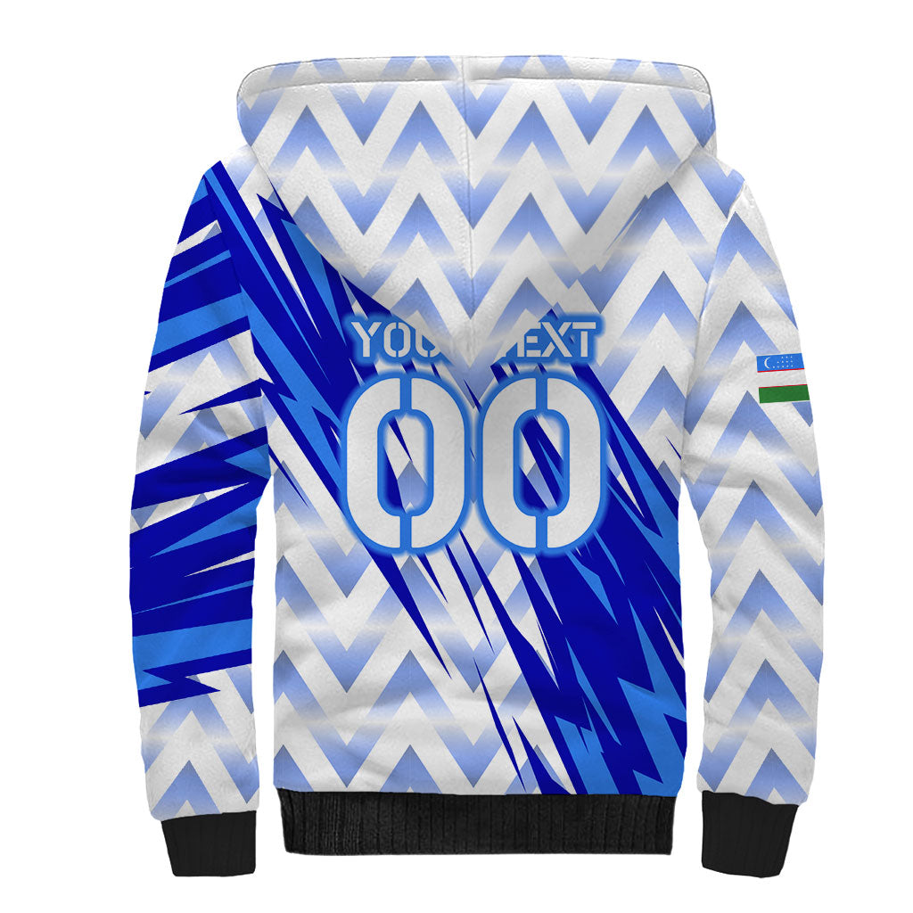 Personalized Uzbekistan Soccer Sherpa Hoodie Wolf Mascot Chevron Zigzag Pattern