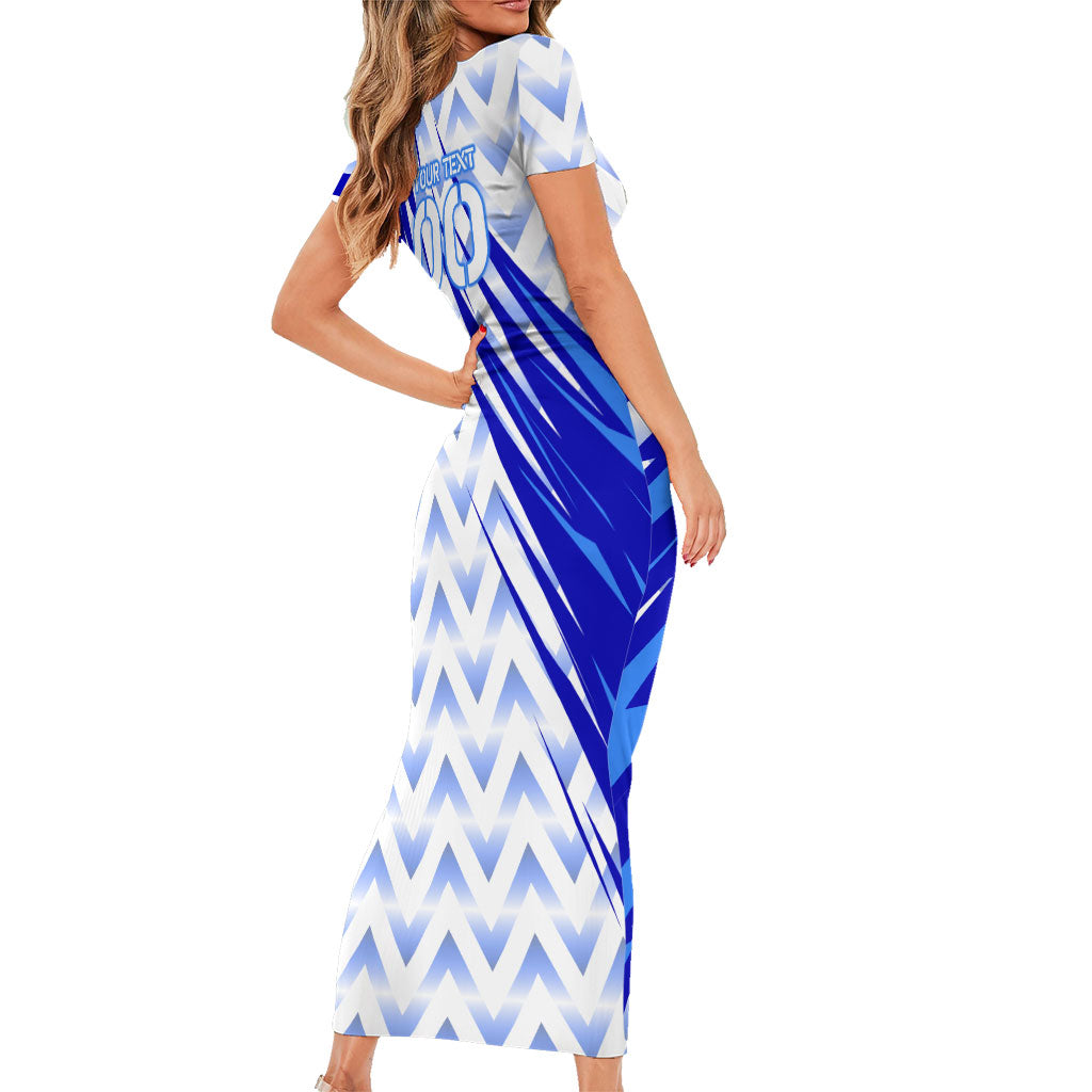 Personalized Uzbekistan Soccer Short Sleeve Bodycon Dress Wolf Mascot Chevron Zigzag Pattern