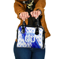 Personalized Uzbekistan Soccer Shoulder Handbag Wolf Mascot Chevron Zigzag Pattern