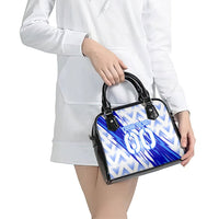 Personalized Uzbekistan Soccer Shoulder Handbag Wolf Mascot Chevron Zigzag Pattern