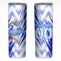 Personalized Uzbekistan Soccer Skinny Tumbler Wolf Mascot Chevron Zigzag Pattern