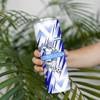 Personalized Uzbekistan Soccer Skinny Tumbler Wolf Mascot Chevron Zigzag Pattern