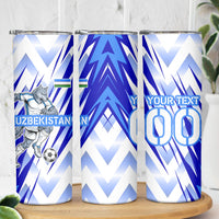 Personalized Uzbekistan Soccer Skinny Tumbler Wolf Mascot Chevron Zigzag Pattern