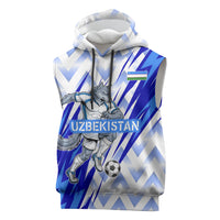 Personalized Uzbekistan Soccer Sleeveless Hoodie Wolf Mascot Chevron Zigzag Pattern