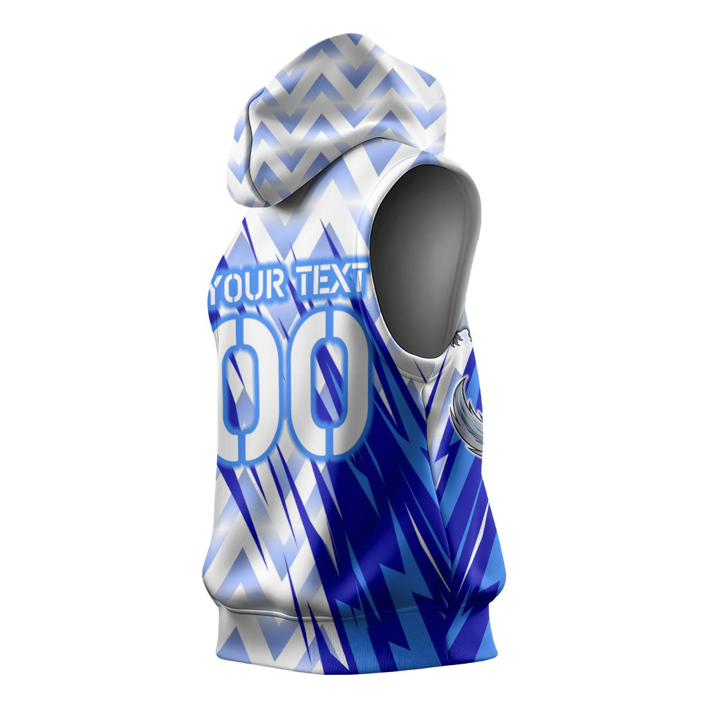 Personalized Uzbekistan Soccer Sleeveless Hoodie Wolf Mascot Chevron Zigzag Pattern