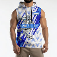 Personalized Uzbekistan Soccer Sleeveless Hoodie Wolf Mascot Chevron Zigzag Pattern