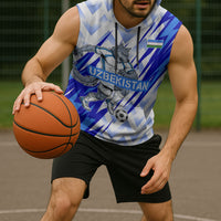 Personalized Uzbekistan Soccer Sleeveless Hoodie Wolf Mascot Chevron Zigzag Pattern