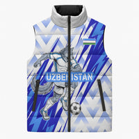 Personalized Uzbekistan Soccer Sleeveless Puffer Jacket Wolf Mascot Chevron Zigzag Pattern